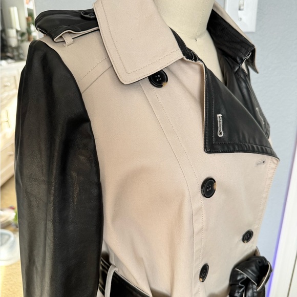 ❌SOLD❌Ann Taylor Trench Coat with Faux Leather Sleeves Small - Picture 6 of 17